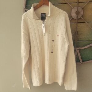Vintage Ralph Lauren Polo Jean Co. Cream Quarter Zip Flag Logo Cotton Sweater